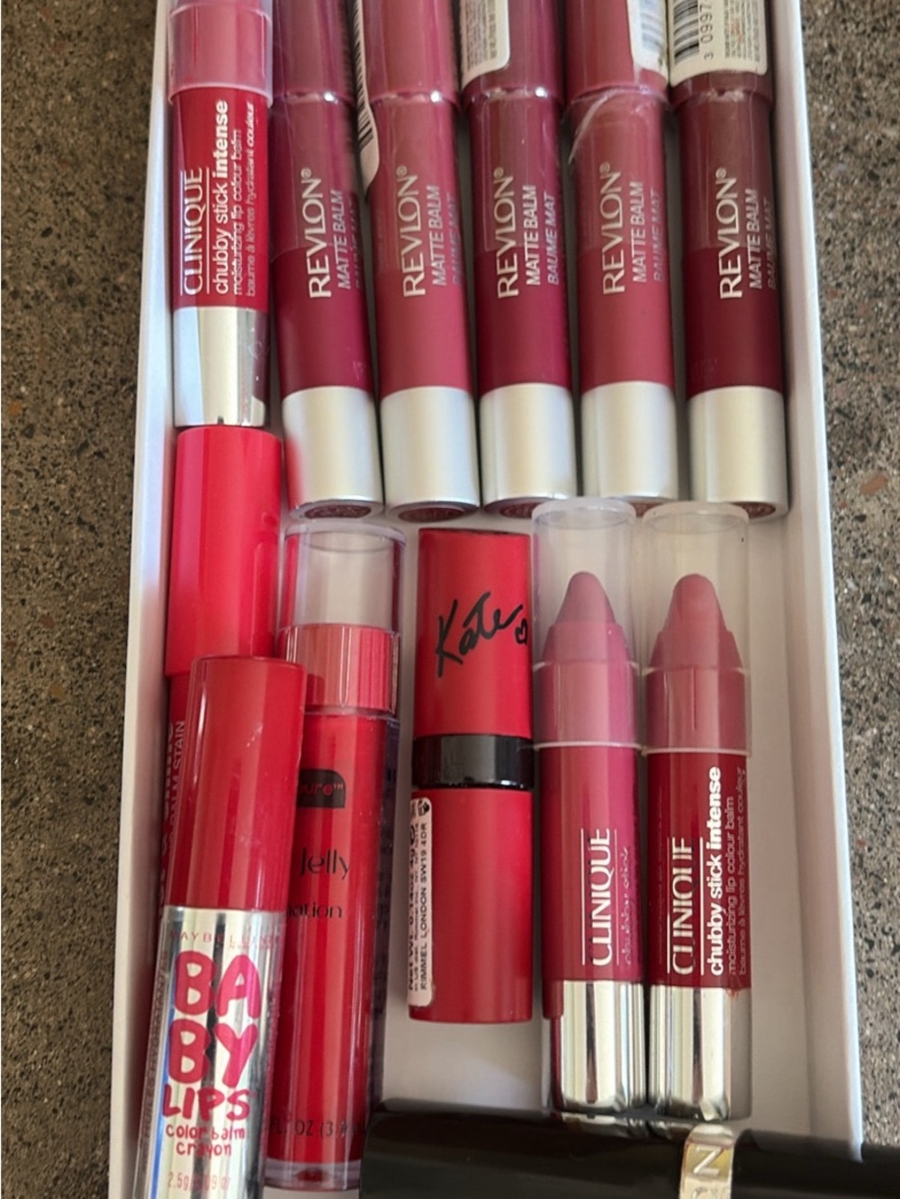 Revlon, Clinique, Avon, Kate Spade Lip Crayons and Balms in Red and Pink Tones